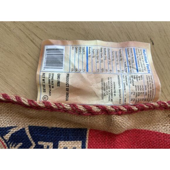 NWT Royal Basmati Rice Bag 20lbs Burlap Handles Zipper Heavy Duty 25th Lot Of 2 - Picture 7 of 8